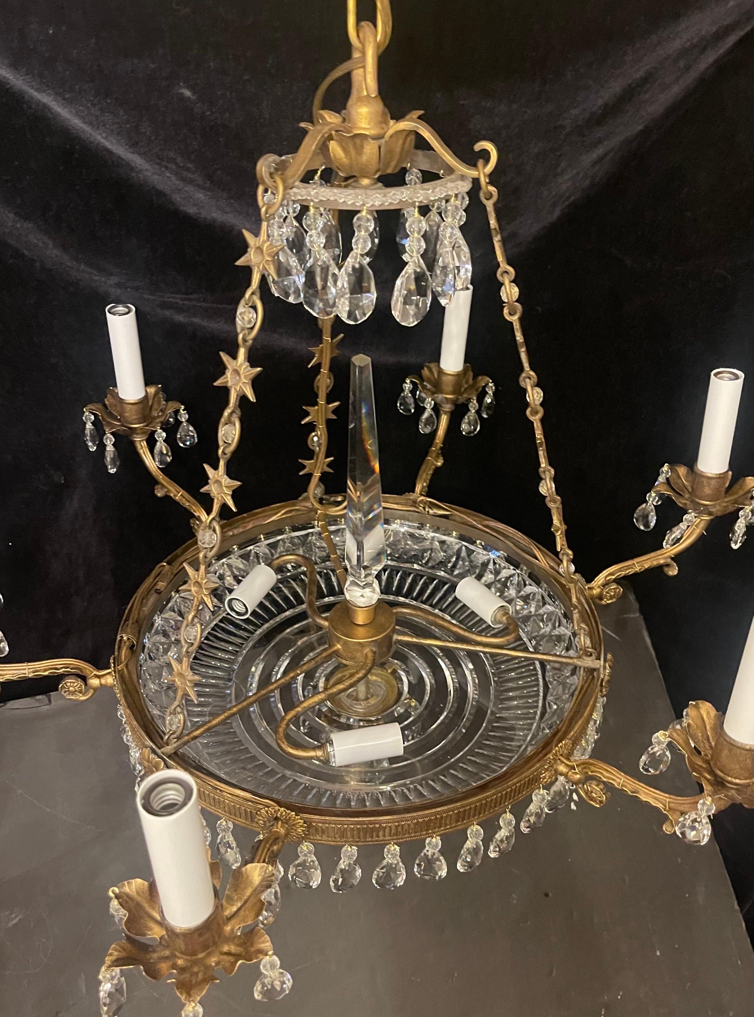 Wonderful French Bronze Neoclassical Baltic Cut Crystal Bowl Empire Chandelier In Good Condition For Sale In Roslyn, NY