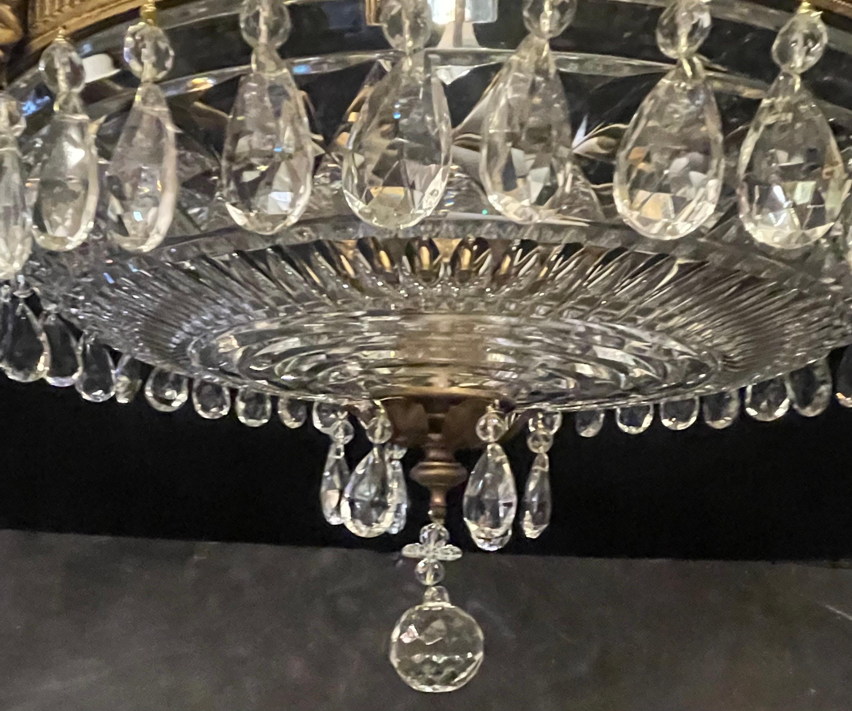 Wonderful French Bronze Neoclassical Baltic Cut Crystal Bowl Empire Chandelier For Sale 3