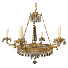 Wonderful French Bronze Neoclassical Baltic Cut Crystal Bowl Empire Chandelier
