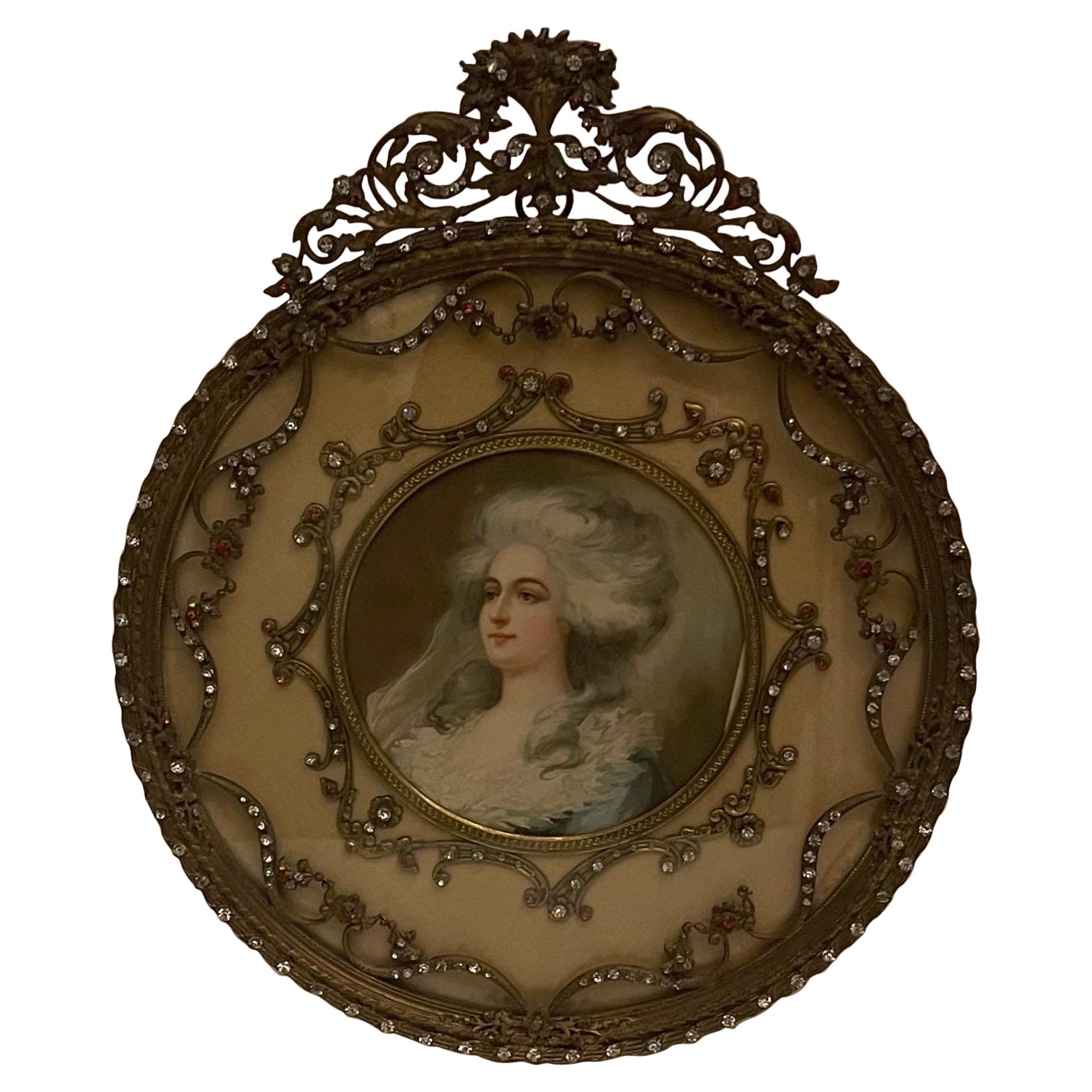 Merveilleux cadre photo d'interaction de bouquets entrecroisés en bronze doré et bijoux de style Louis XVI français en vente