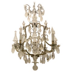 Wonderful French Bronze Rock Crystal Baguès Beaded Jansen Midcentury Chandelier