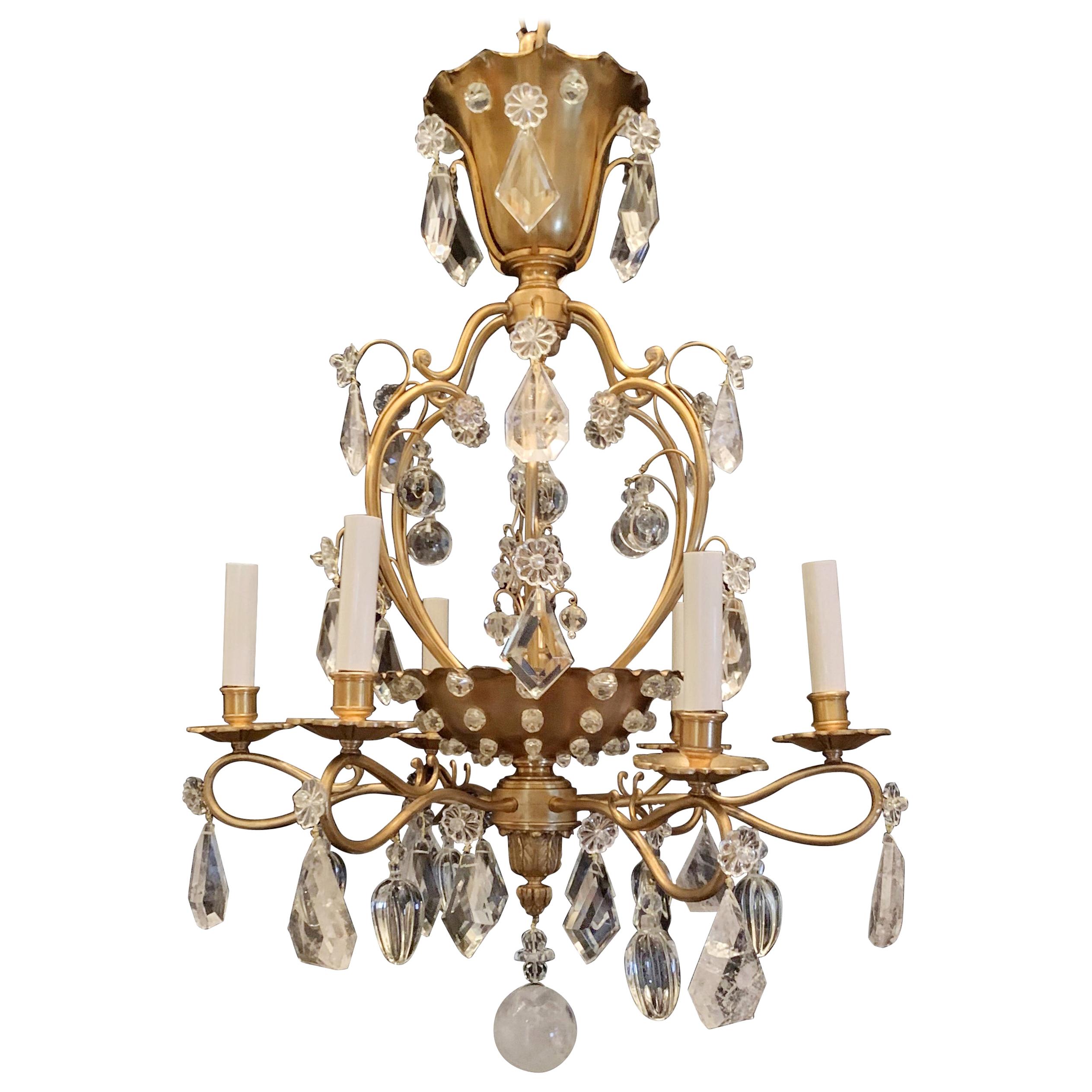 Merveilleux lustre corbeille Baguès en cristal de roche bronze français en vente