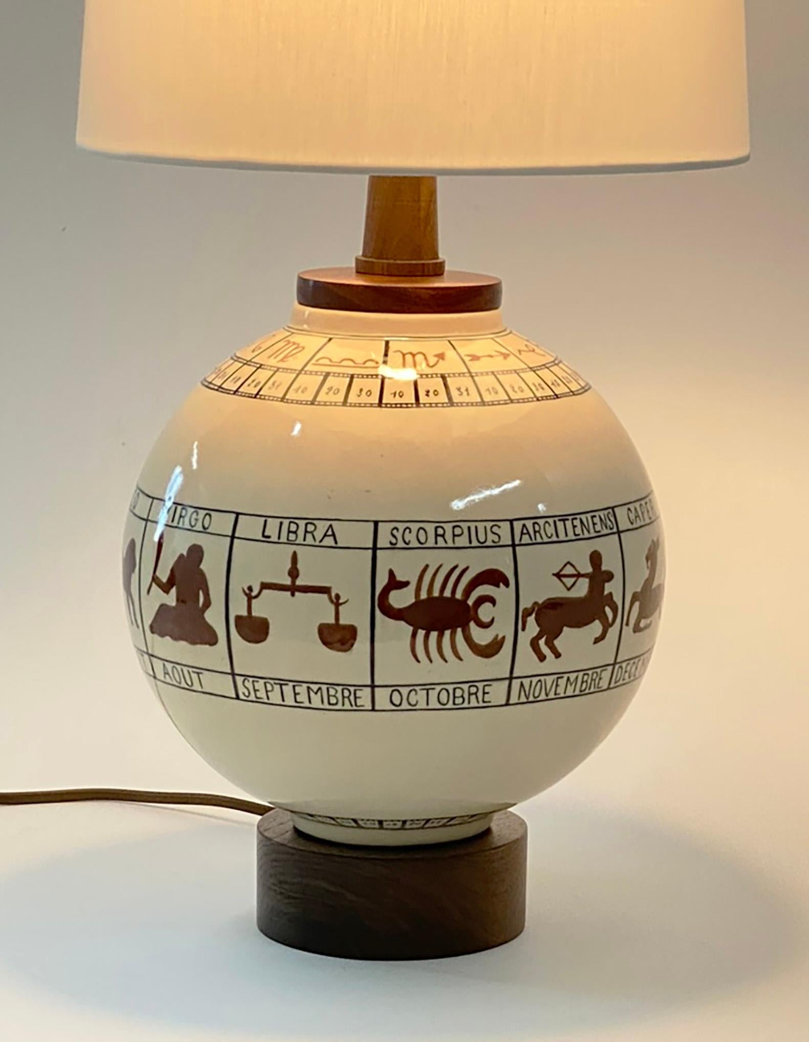 Art Déco Meravigliosa lampada Zodiac in ceramica francese di Robert Lallemant in vendita