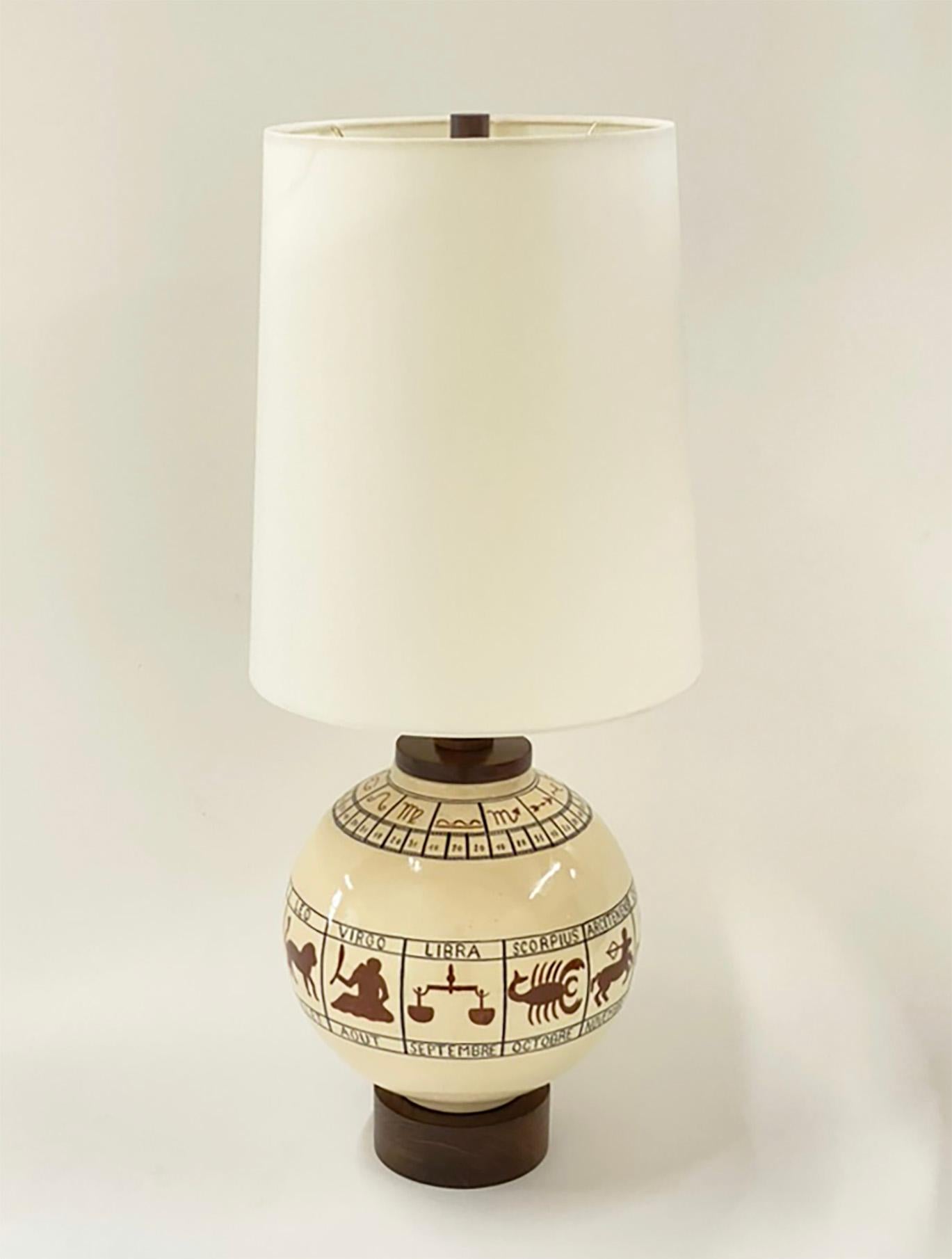 Francese Meravigliosa lampada Zodiac in ceramica francese di Robert Lallemant in vendita
