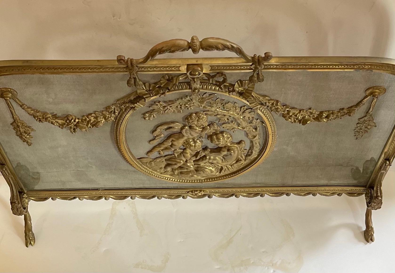 Belle Époque Wonderful French Cherub 19th Century Louis XV Gilt-Bronze Swag Fireplace Screen