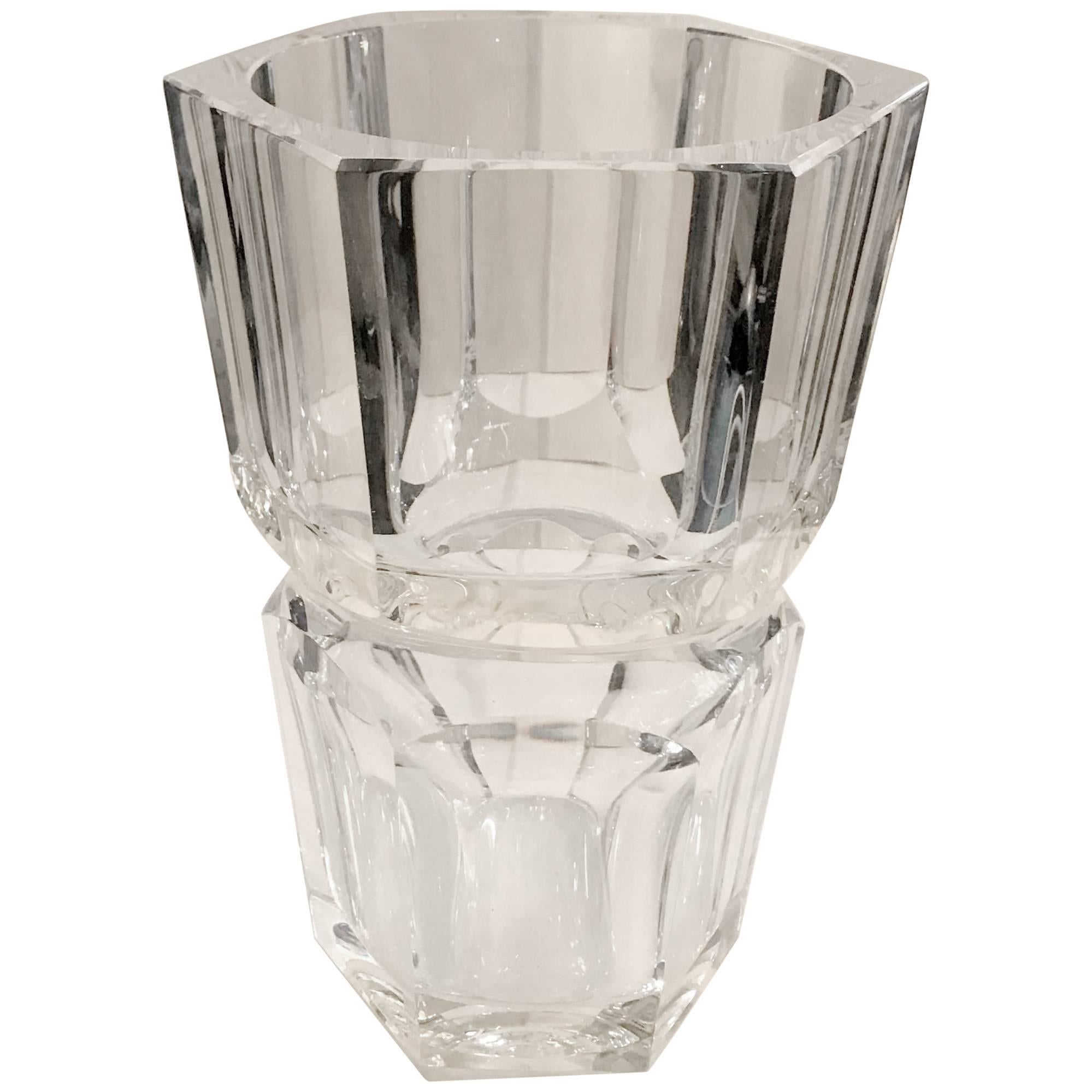 Wonderful French Cut Crystal Baccarat Edith Mid-Century Modern Panel Chunky Vase