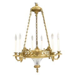 Wonderful French Dore Bronze and Etched Crystal Ormolu Bowl Dome Chandelier