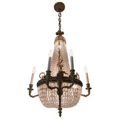 Wonderful French Dore Bronze Crystal Basket Cherub Putti Louis XVI Chandelier