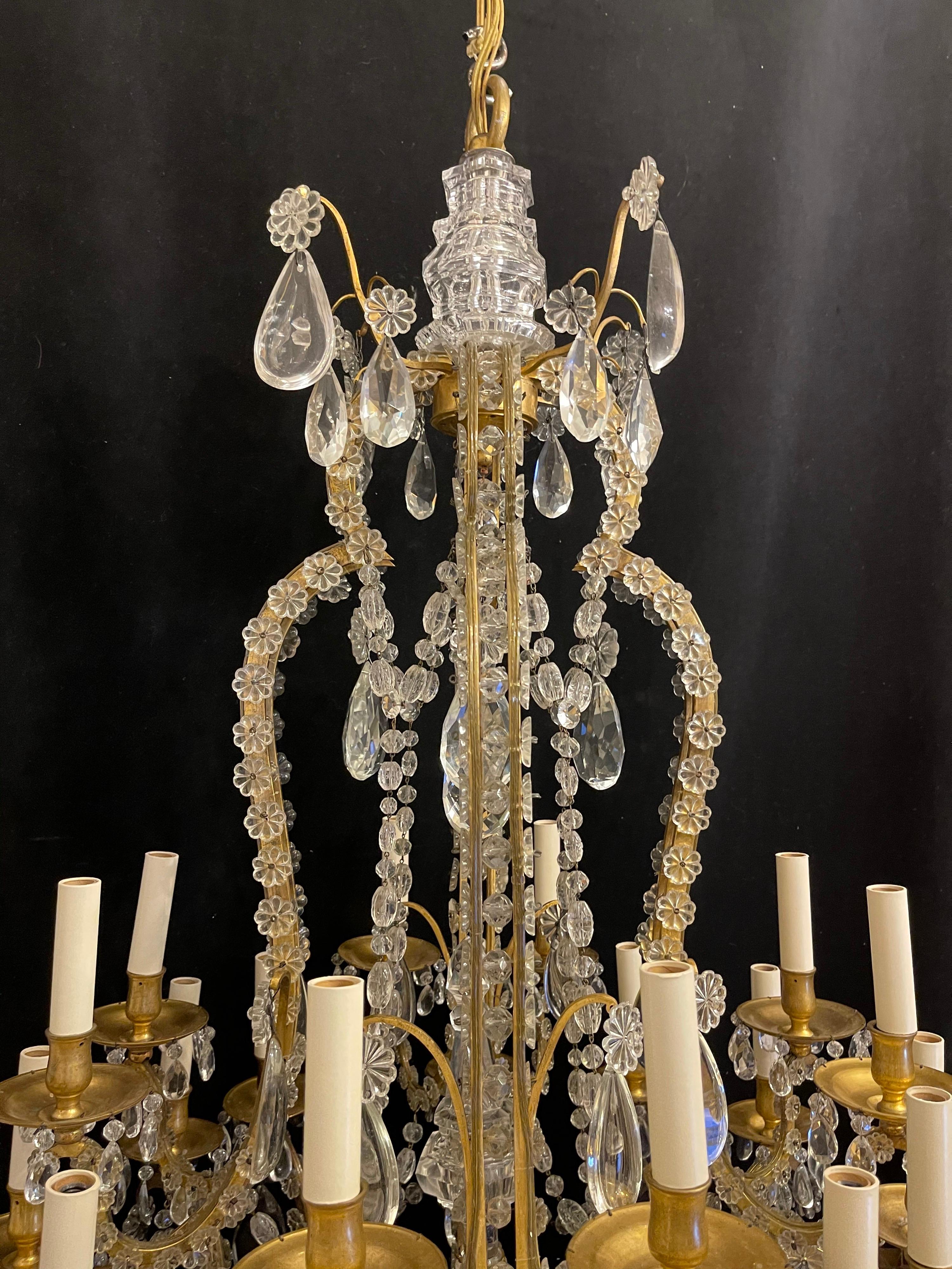 Wonderful French Dore Bronze Crystal Flower Beaded Swag Bagues Nestle Chandelier For Sale 4