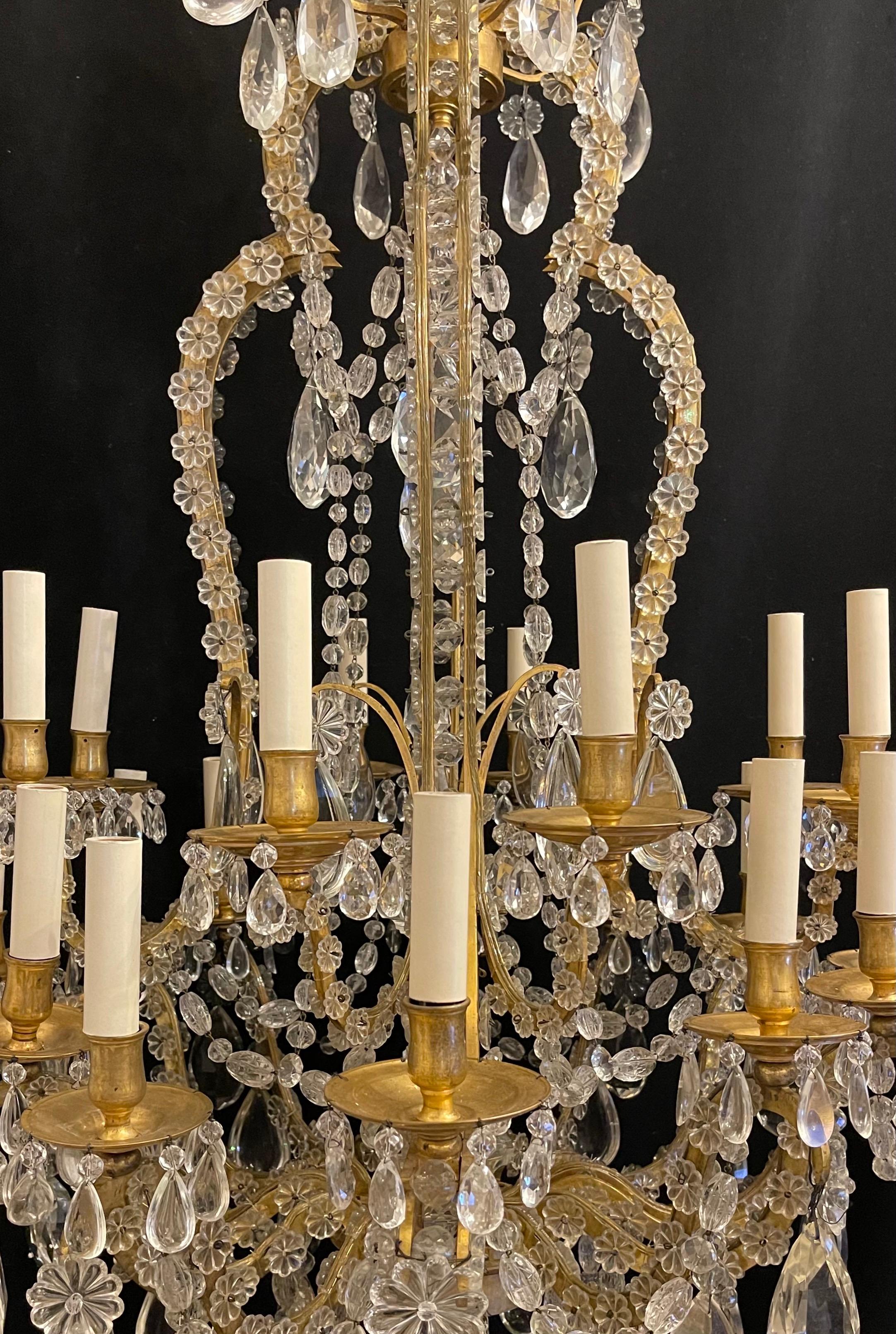 Wonderful French Dore Bronze Crystal Flower Beaded Swag Bagues Nestle Chandelier For Sale 5