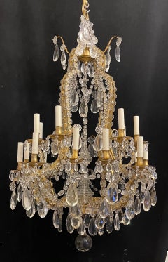 Wonderful French Dore Bronze Crystal Flower Beaded Swag Bagues Nestle Chandelier