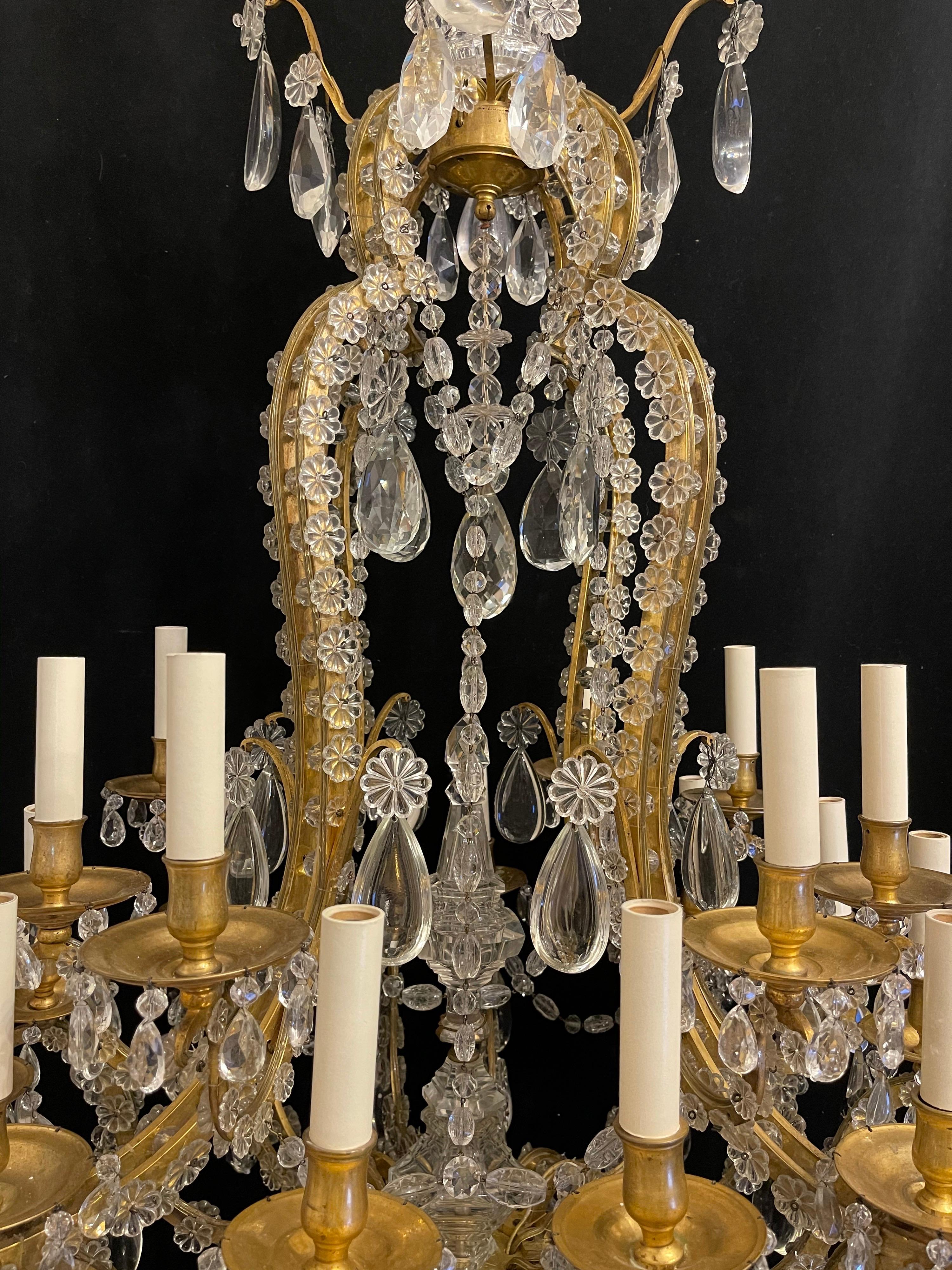 Dorato Splendido lampadario francese Dore Bronze Crystal Flower Beaded Swag Bagues Nestle in vendita