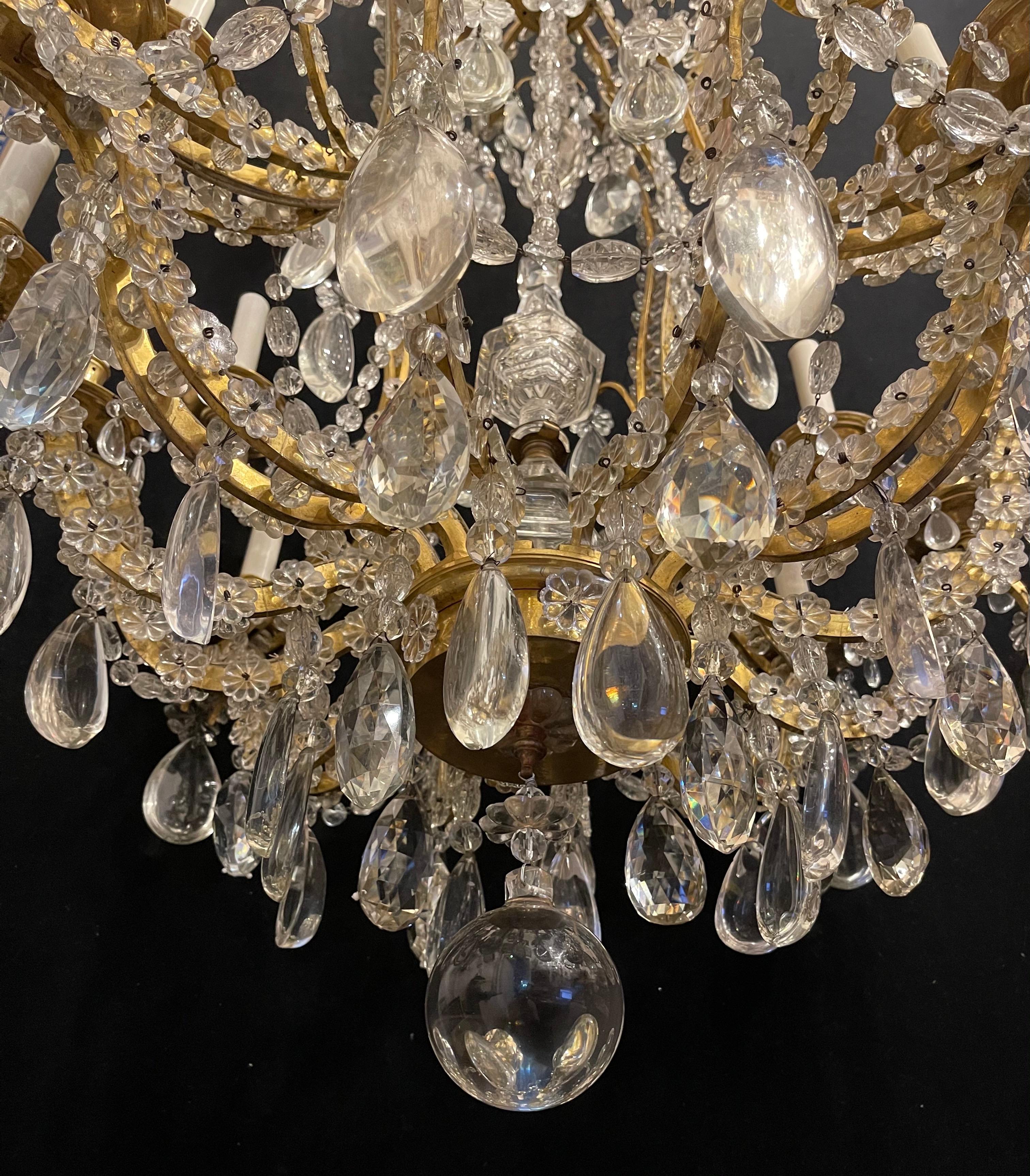 Wonderful French Dore Bronze Crystal Flower Beaded Swag Bagues Nestle Chandelier For Sale 2