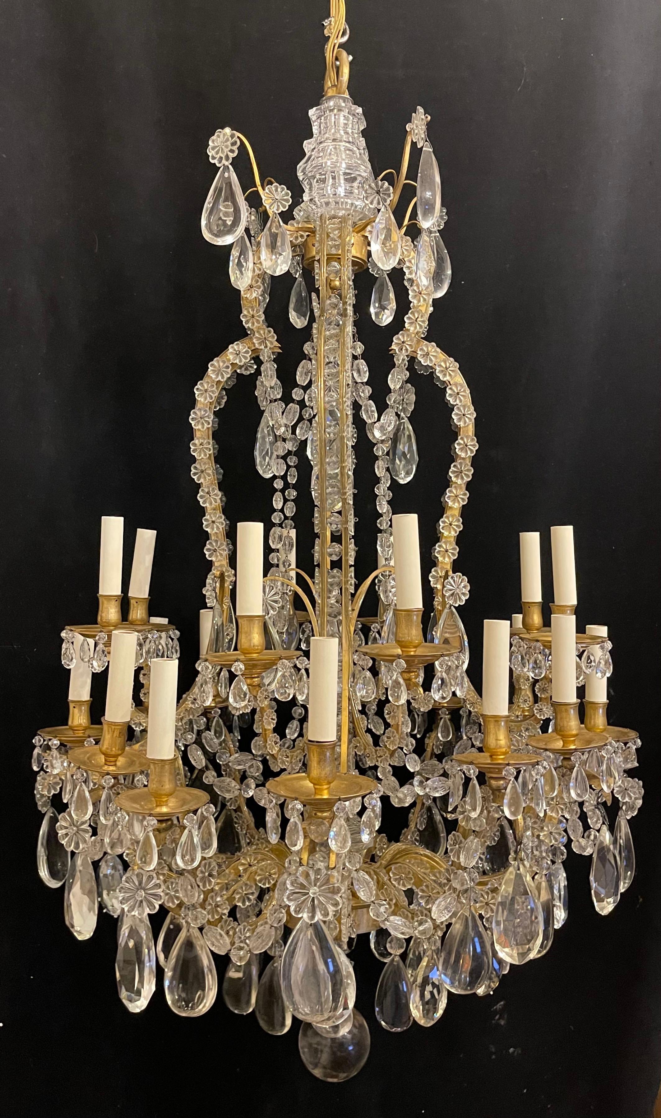 Wonderful French Dore Bronze Crystal Flower Beaded Swag Bagues Nestle Chandelier For Sale 3