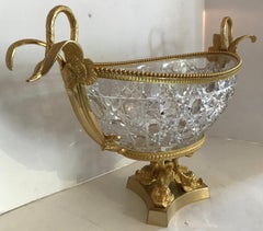 Wonderful French Doré Bronze Crystal Ormolu Swan Centerpiece Dolphin Pedestal
