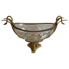 Wonderful French Doré Bronze Crystal Ormolu Swan Centerpiece Dolphin Pedestal