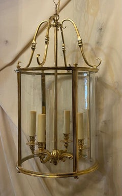 Wonderful French Doré Bronze Curved Glass Panels Louis XVI Lantern Fixture