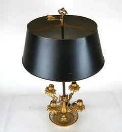 Wonderful French Dore Bronze Floral Basket Bouillotte Lamp Tole Shade