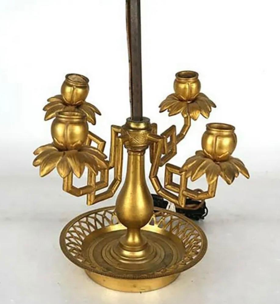 Regency Wonderful French Dore Bronze Floral Basket Bouillotte Lamp Tole Shade For Sale