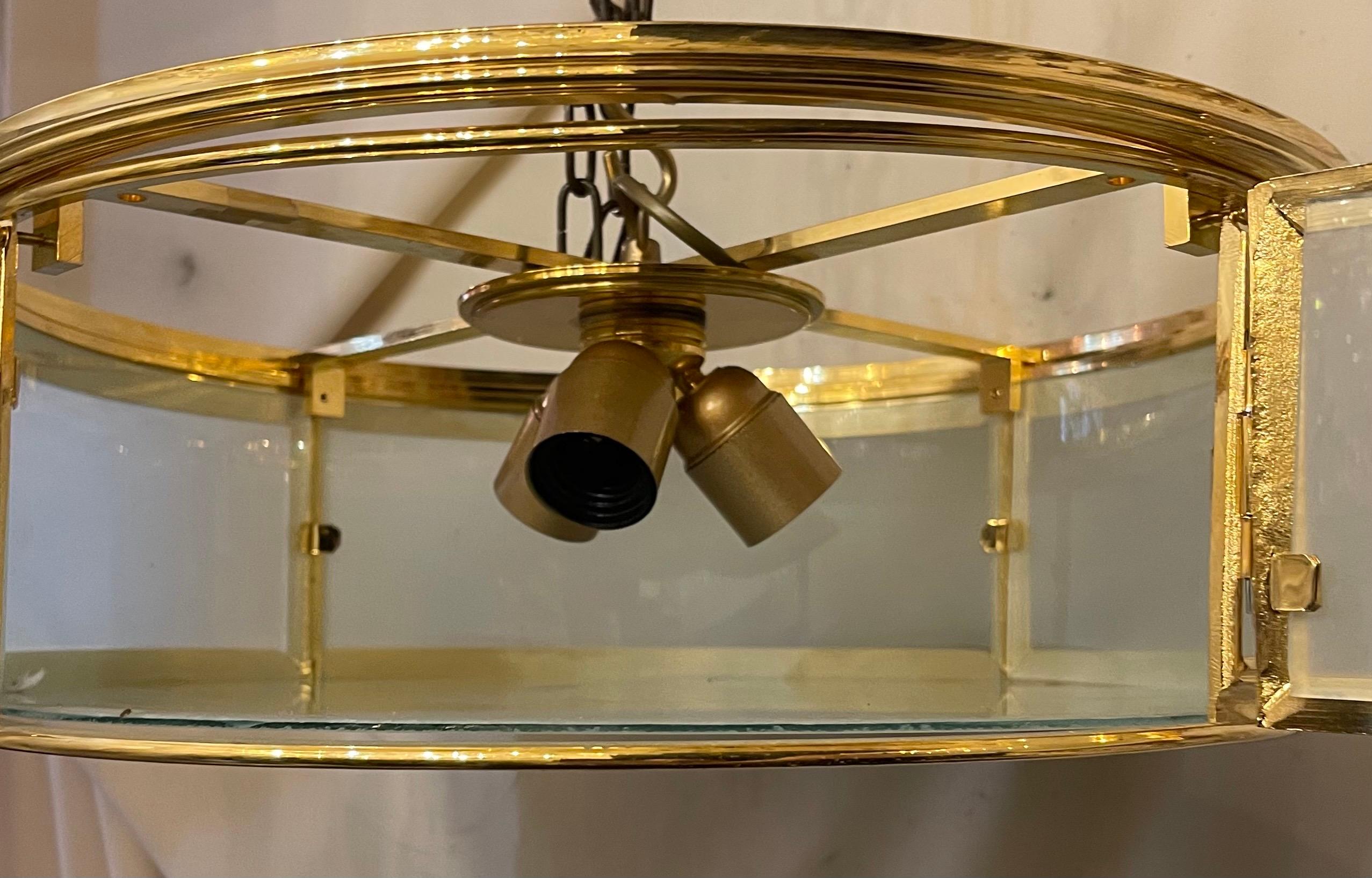 20th Century Wonderful French Dore Bronze Frosted Glass Cylinder Drum Flush Mount Fixture For Sale