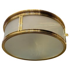 Merveilleuse lampe affleurante à tambour cylindrique en verre dépoli en bronze doré français