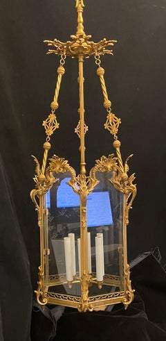 Wonderful French Dore Bronze Louis XV Large Hexagon Lantern Pendent Fixture
