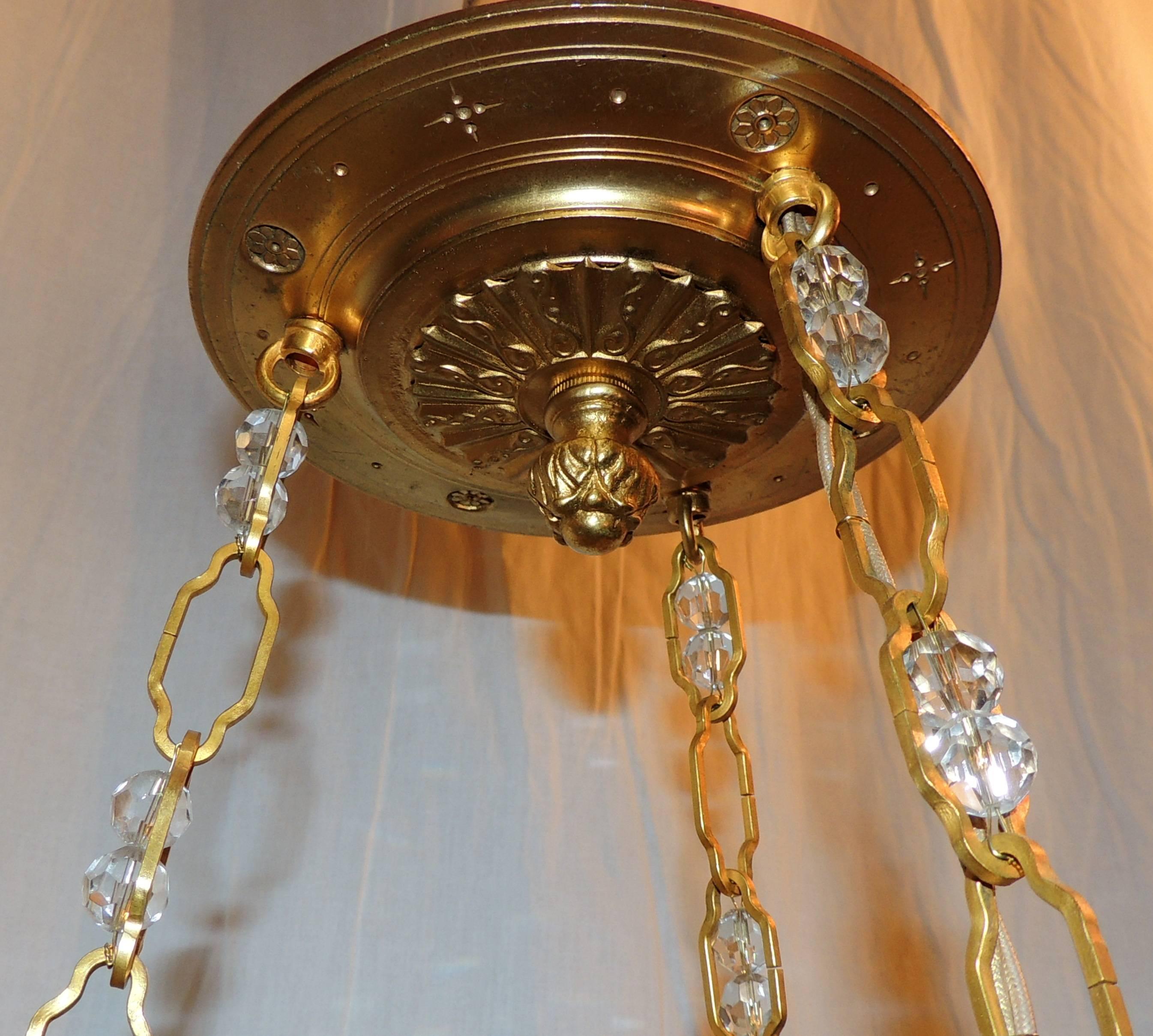 Gilt Wonderful French Dore Bronze Neoclassical Baltic Crystal Bowl Empire Chandelier For Sale