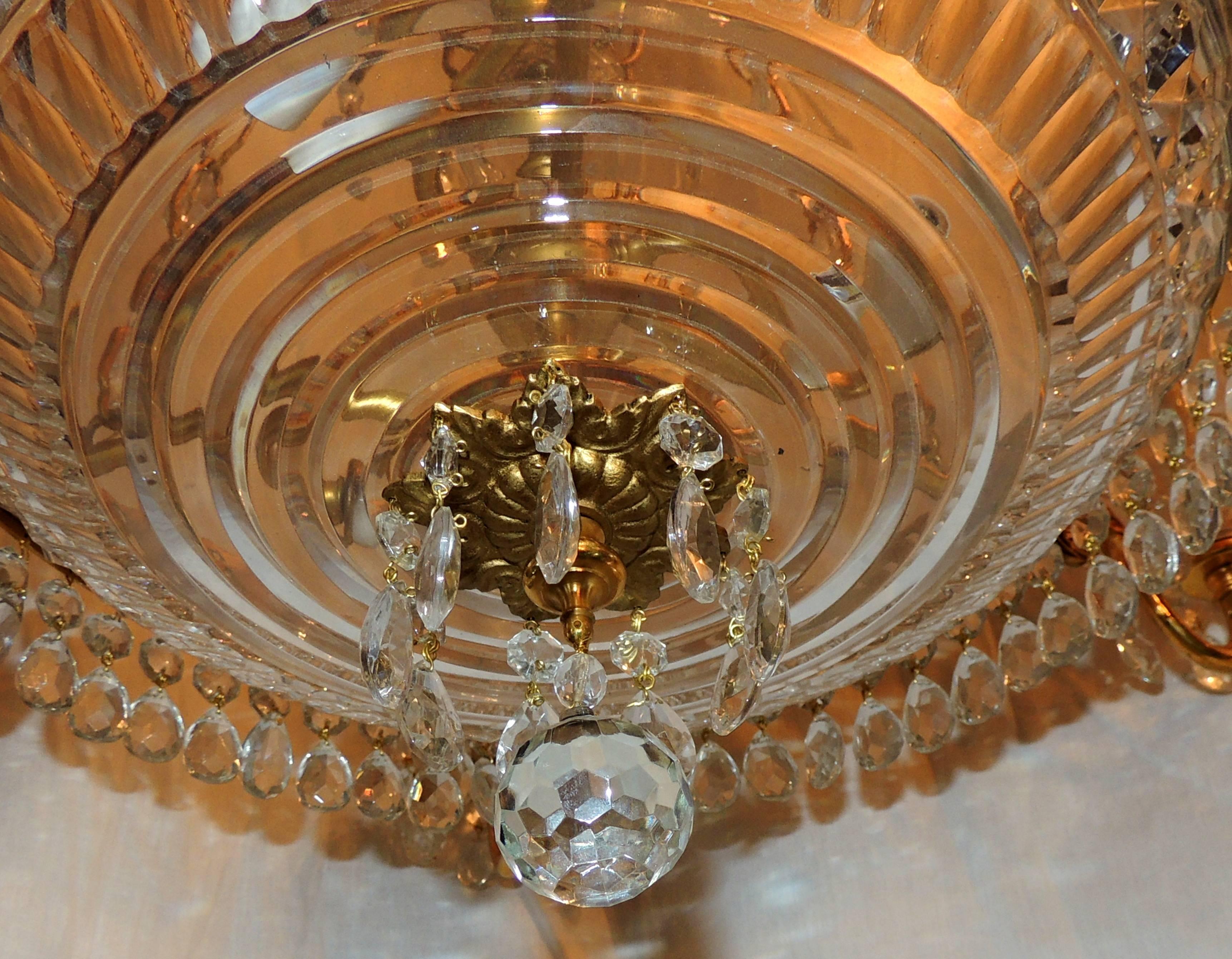 Merveilleux lustre Empire néoclassique français en bronze doré avec bol en cristal baltique État moyen - En vente à Roslyn, NY