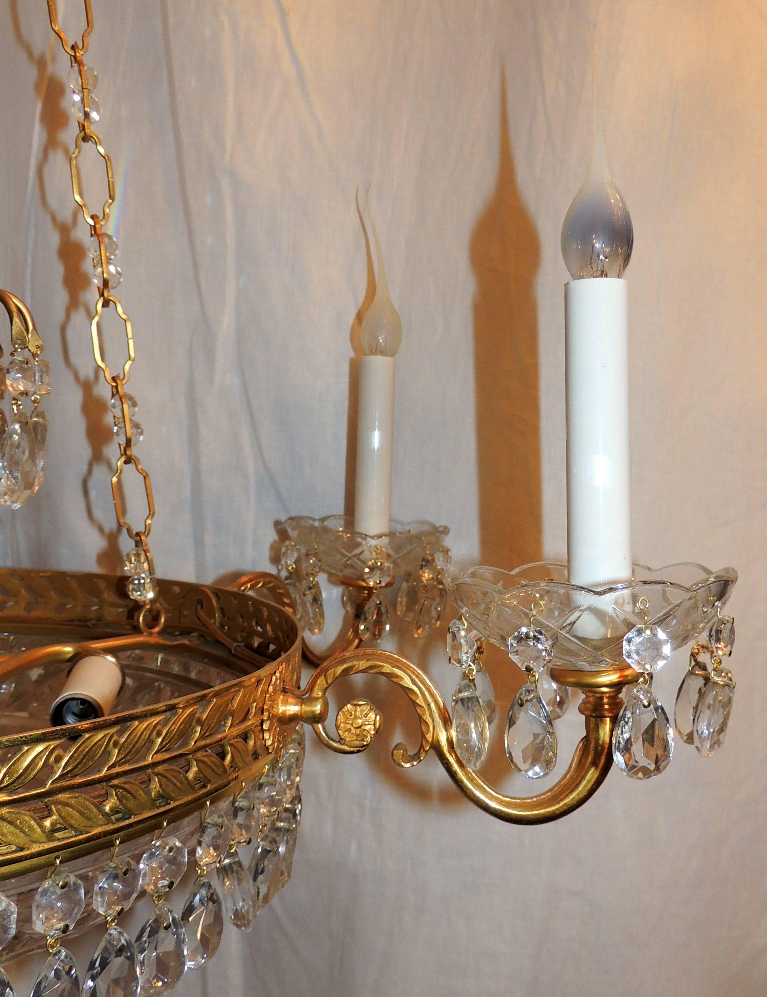 Wonderful French Dore Bronze Neoclassical Baltic Crystal Bowl Empire Chandelier For Sale 4