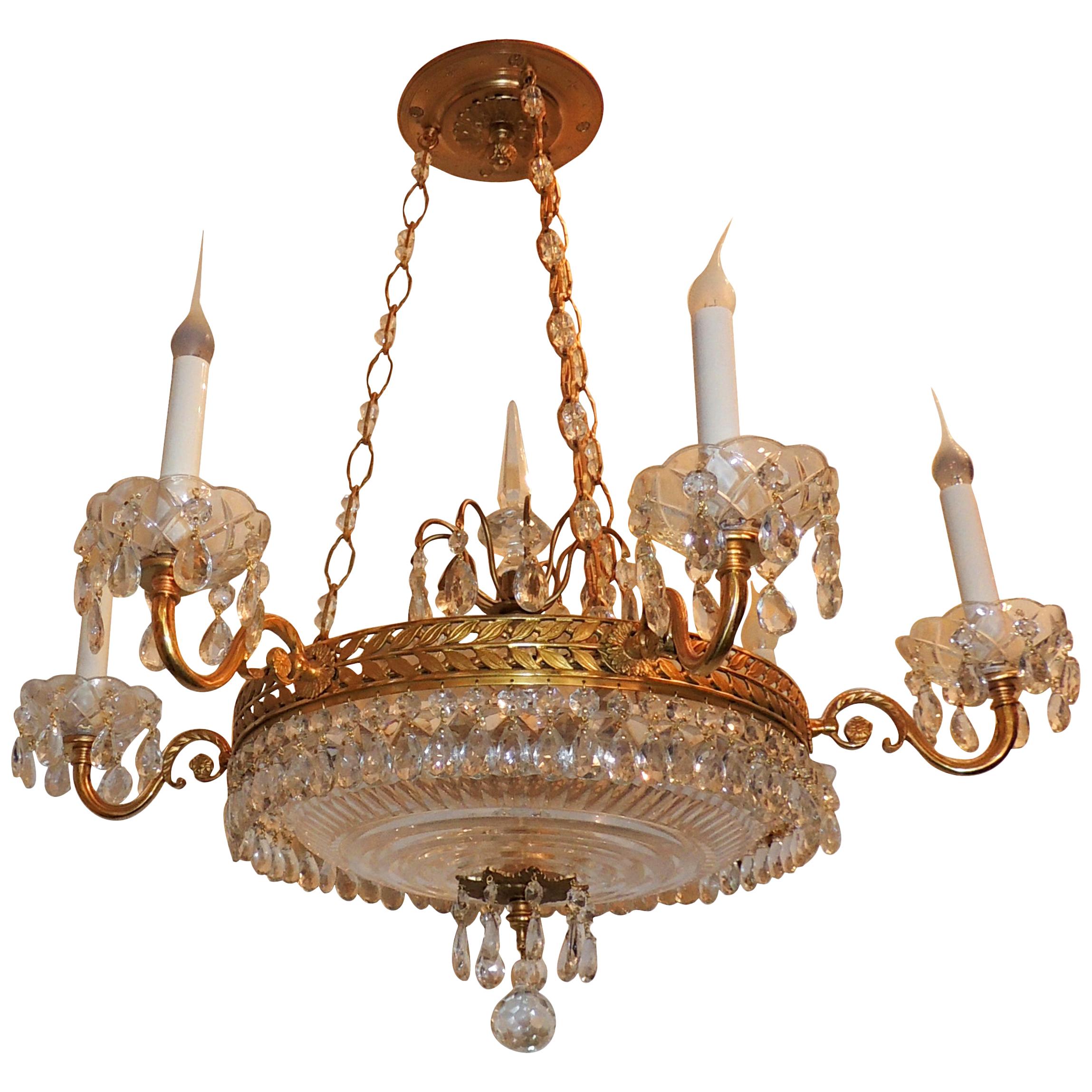 Wonderful French Dore Bronze Neoclassical Baltic Crystal Bowl Empire Chandelier For Sale