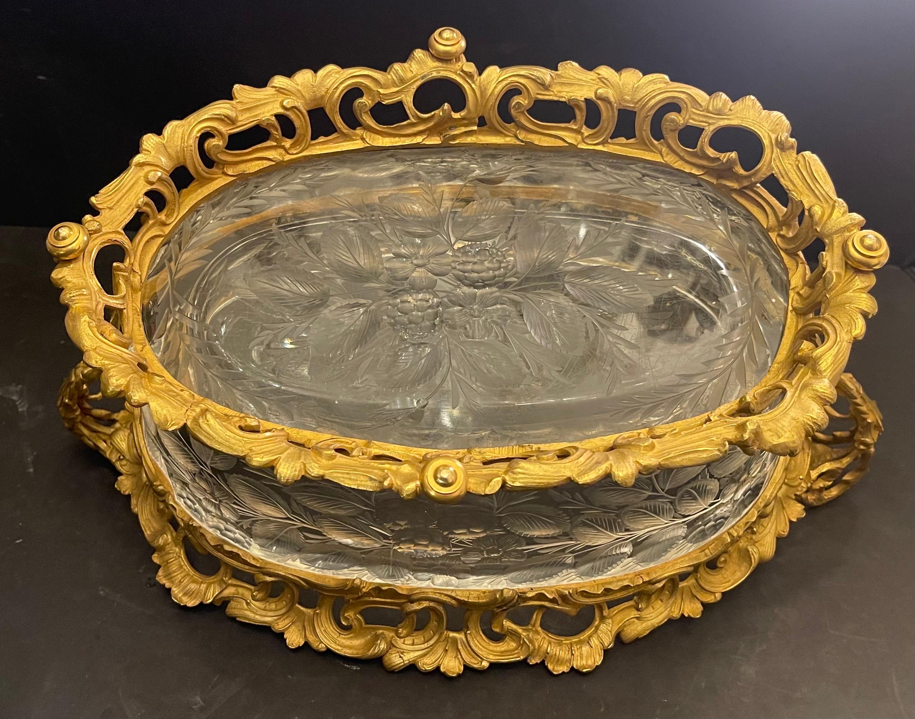 Wonderful French Dore Bronze Ormolu Etched Crystal Centerpiece Les Mures Robert For Sale 6