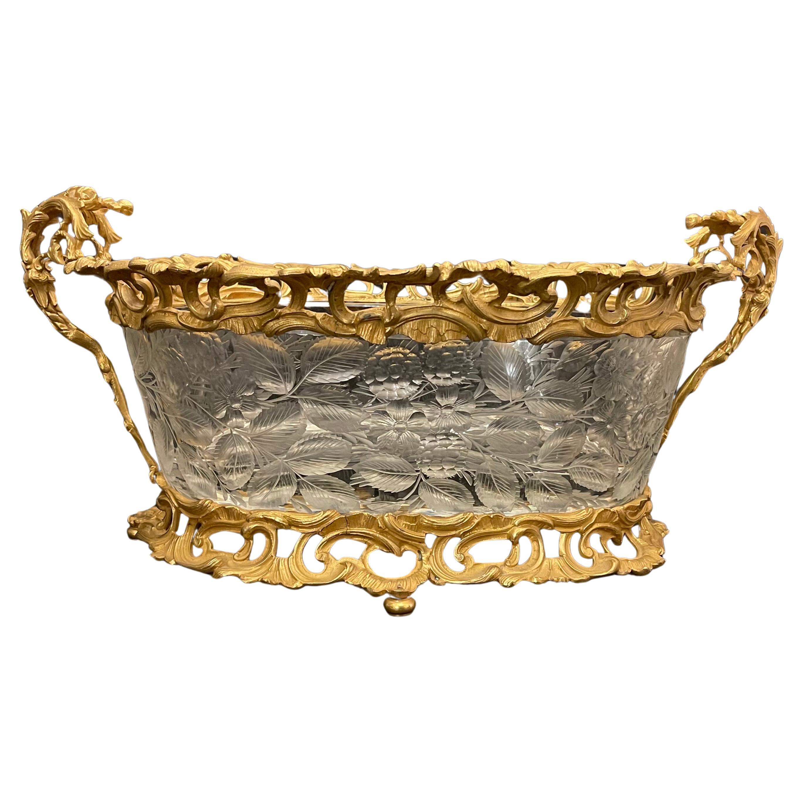 Wonderful French Dore Bronze Ormolu Etched Crystal Centerpiece Les Mures Robert For Sale