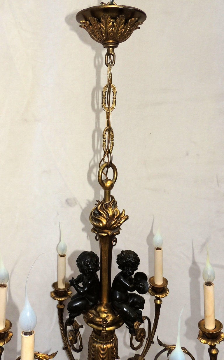 Wonderful French Doré Bronze Patinated Cherubs Putti Chandelier Light
