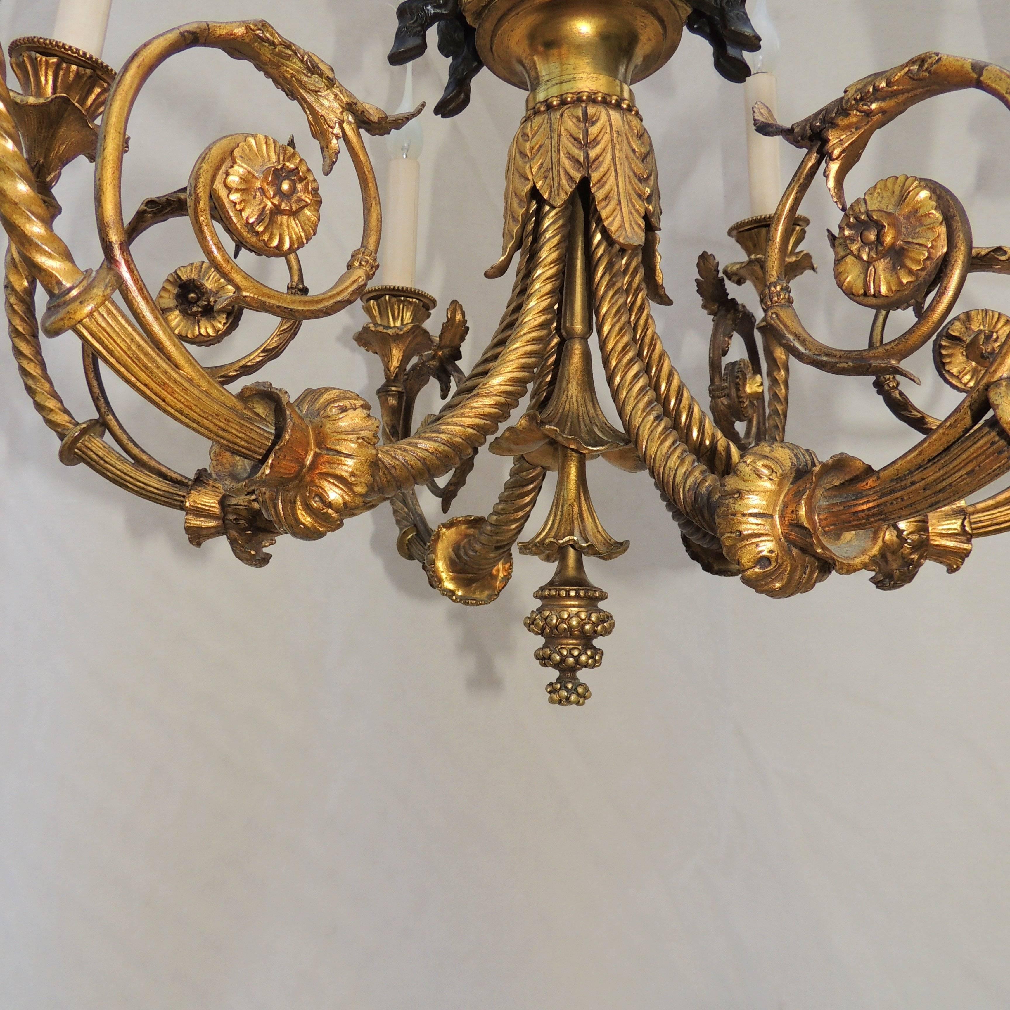 Wonderful French Doré Bronze Patinated Cherubs Putti Chandelier Light Fixture 2