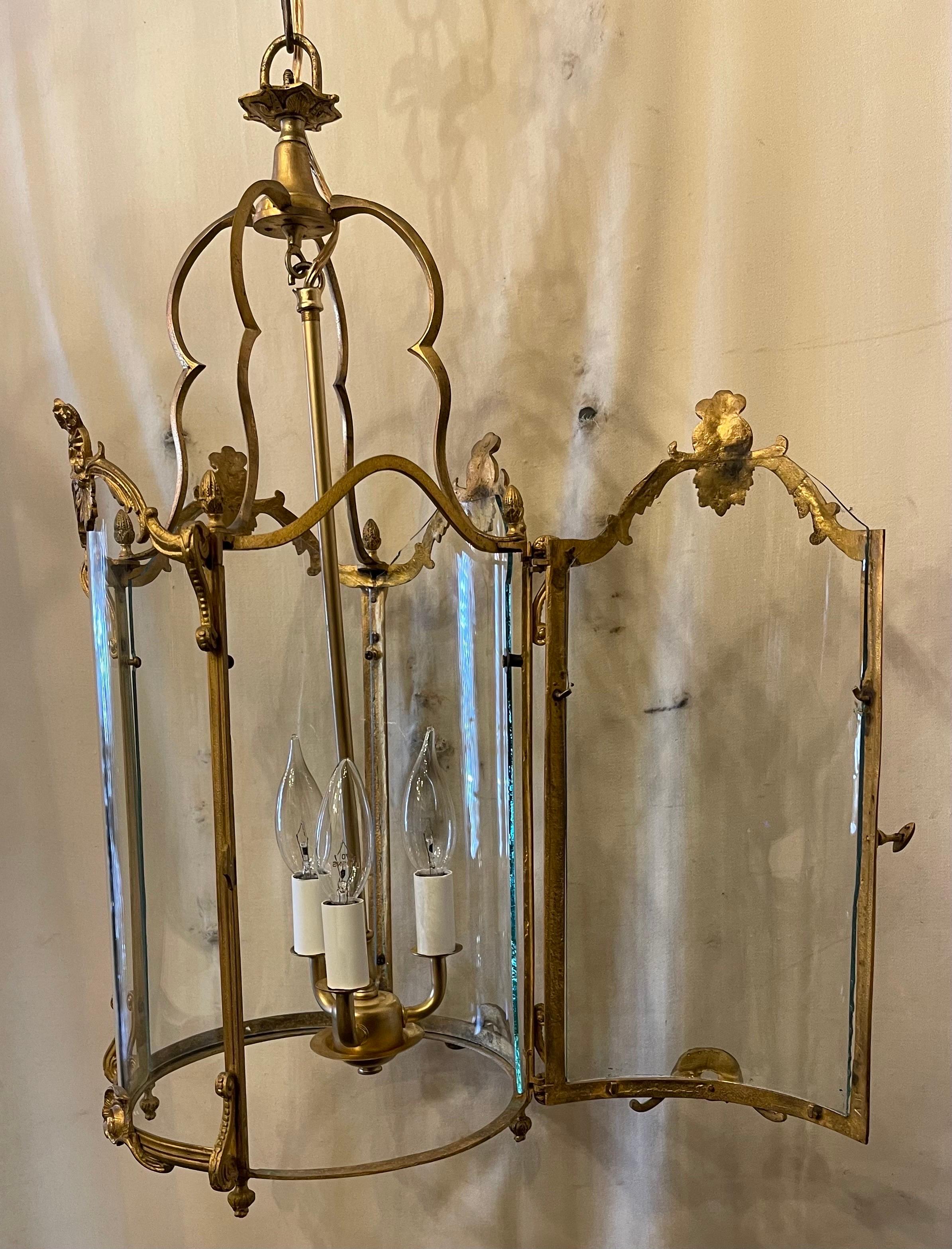 Wonderful French Dore Bronze Rococo Louis XV Petite Lantern Chandelier Fixture For Sale 1