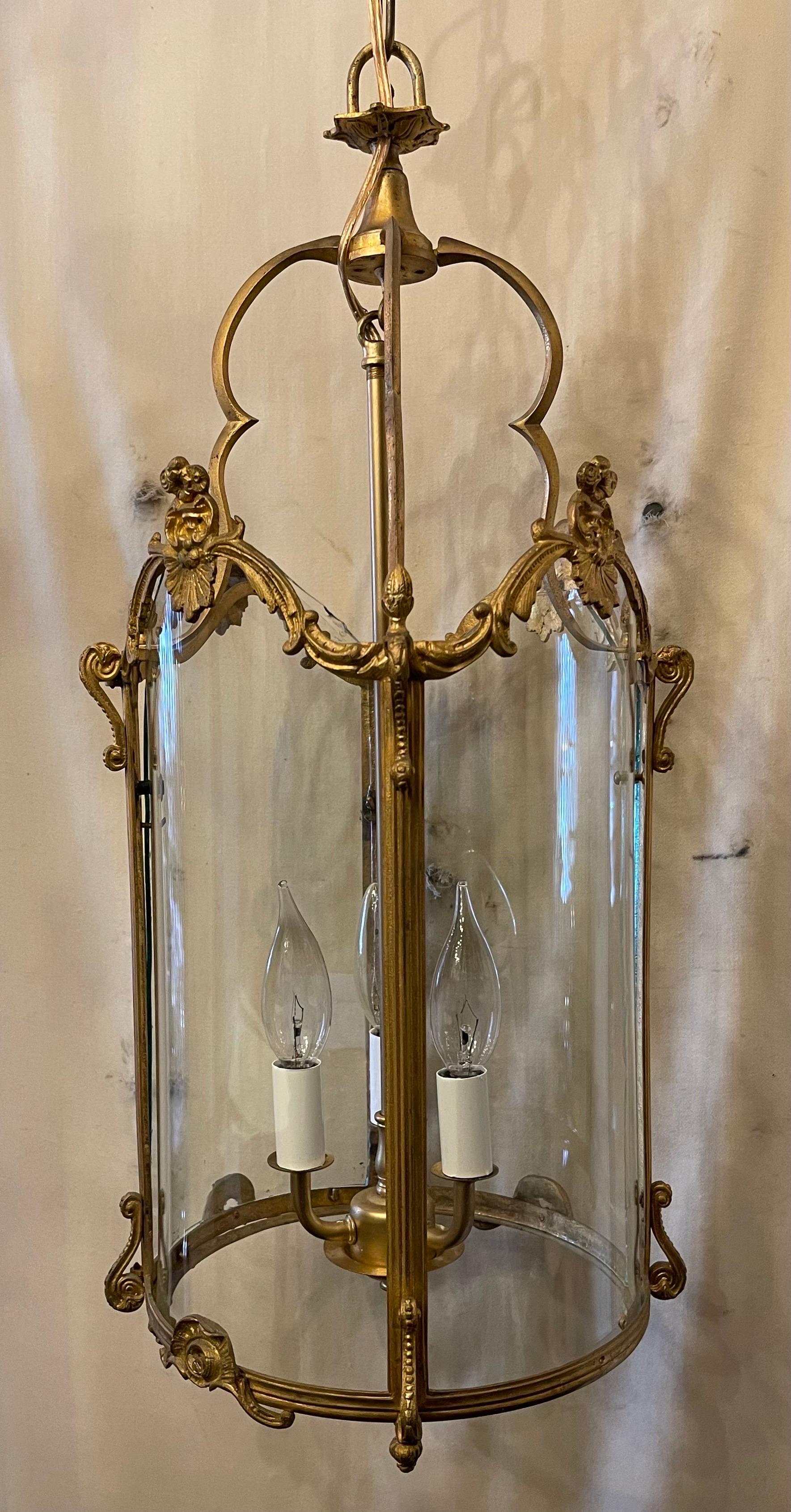 Wonderful French Dore Bronze Rococo Louis XV Petite Lantern Chandelier Fixture For Sale 2