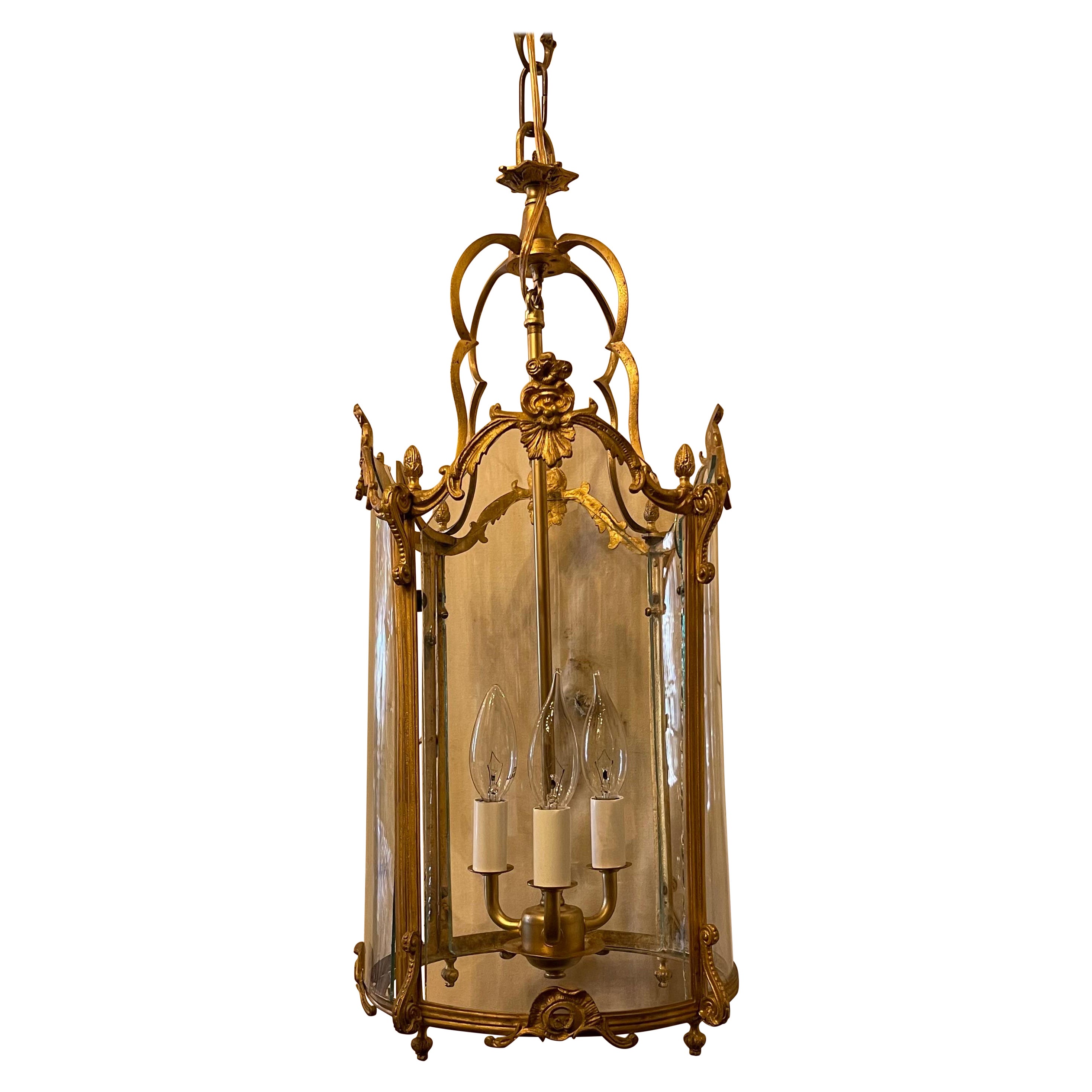 Wunderschöne französische Dore Bronze Rokoko Louis XV Petite Lantern-Kronleuchter-Leuchte