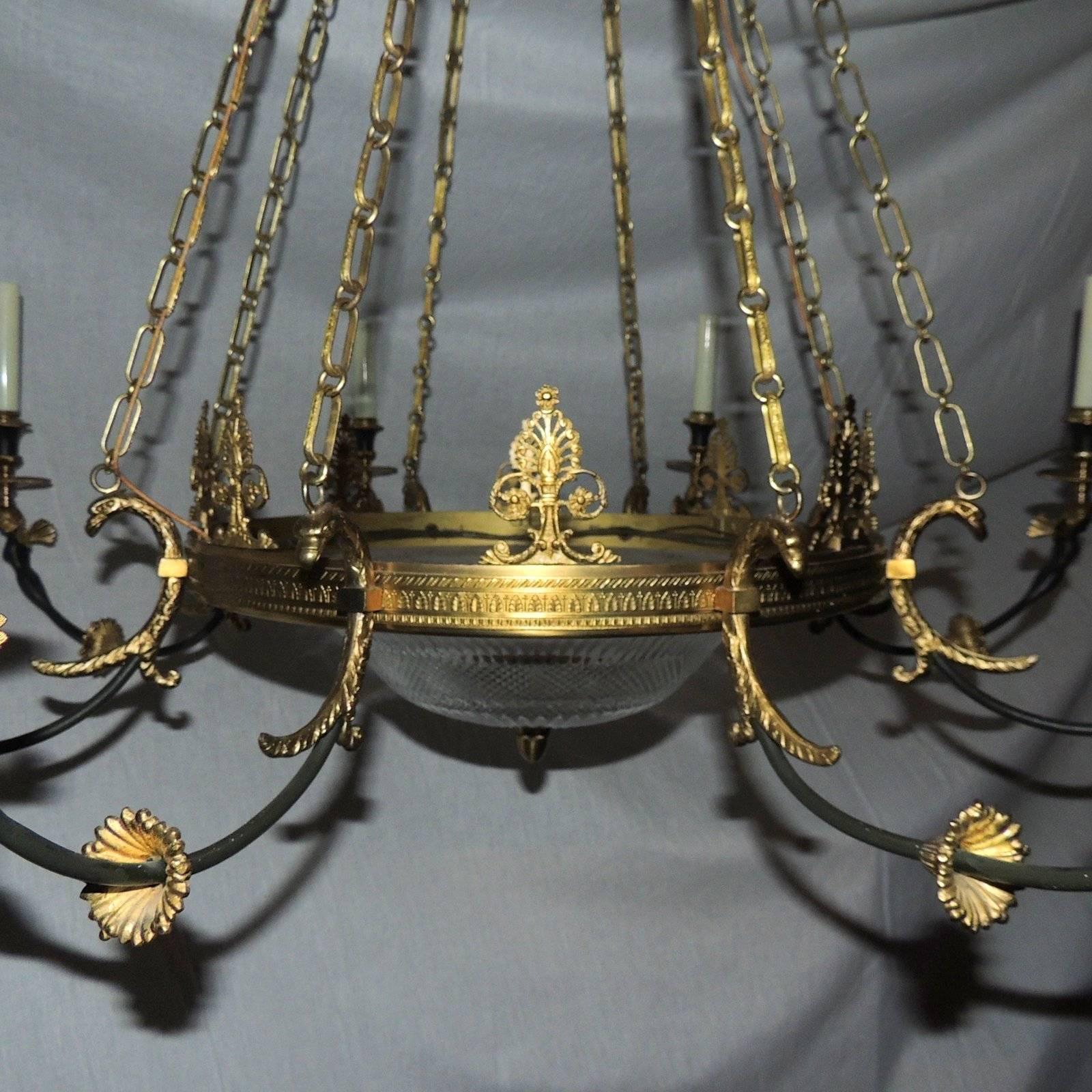 Wonderful French Doré Patina Bronze Cut Crystal Figural Empire Large Chandelier 4