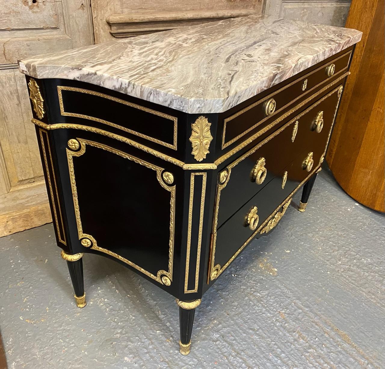 Wonderful French Ebonised Commode Chest of Drawers 14