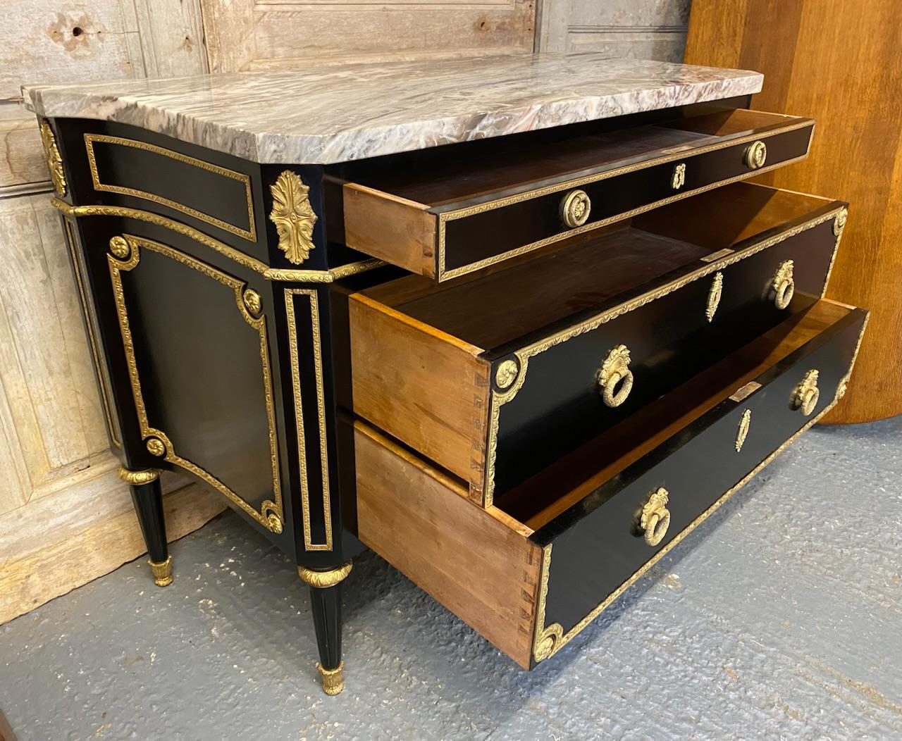 Wonderful French Ebonised Commode Chest of Drawers 4