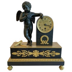 Wonderful French Empire Dore and Patinated Bronze Cherub Putti Wreath Clock