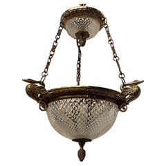 Wonderful French Empire Dore Bronze Cut Crystal Swan Neoclassical Chandelier