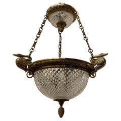 Wonderful French Empire Dore Bronze Cut Crystal Swan Neoclassical Chandelier