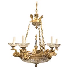 Wonderful French Empire Dore Bronze Cut Crystal Swan Neoclassical Chandelier  