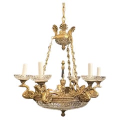 Wonderful French Empire Dore Bronze Cut Crystal Swan Neoclassical Chandelier