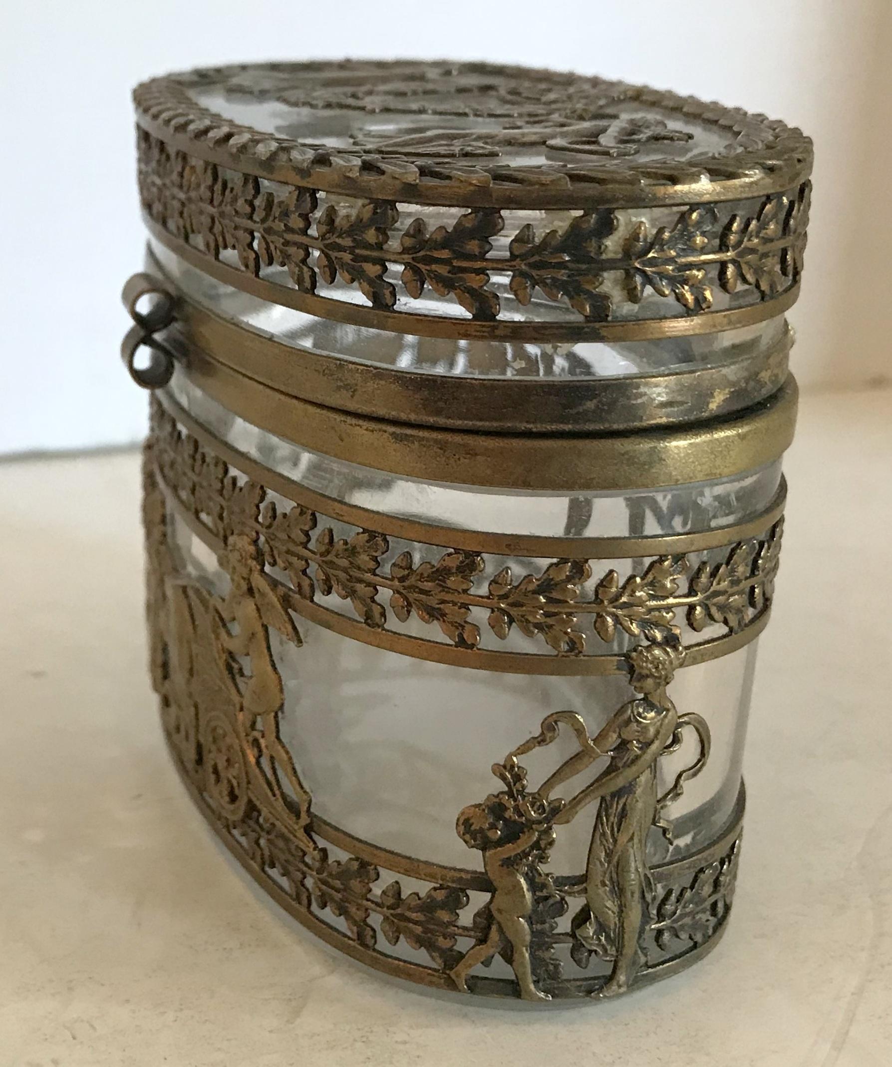 Mid-20th Century Wonderful French Empire Dore Bronze Neoclassical Oval Casket Ormolu Cherub Box