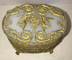 Wonderful French Empire Doré Bronze Opaline Neoclassical Oval Casket Ormolu Box