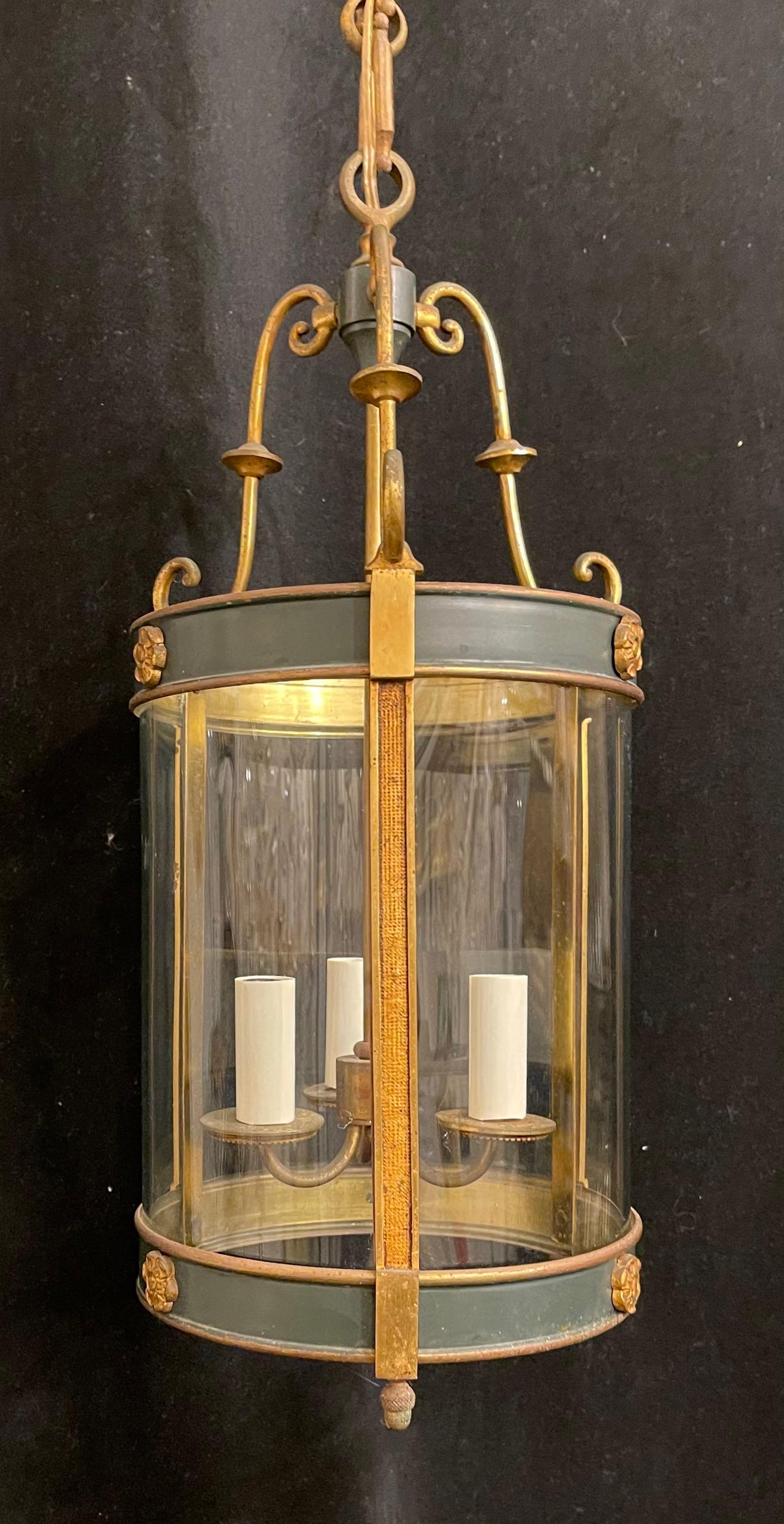 Ormolu Wonderful French Empire Neoclassical Bronze Bent Glass Petite Lantern Fixture