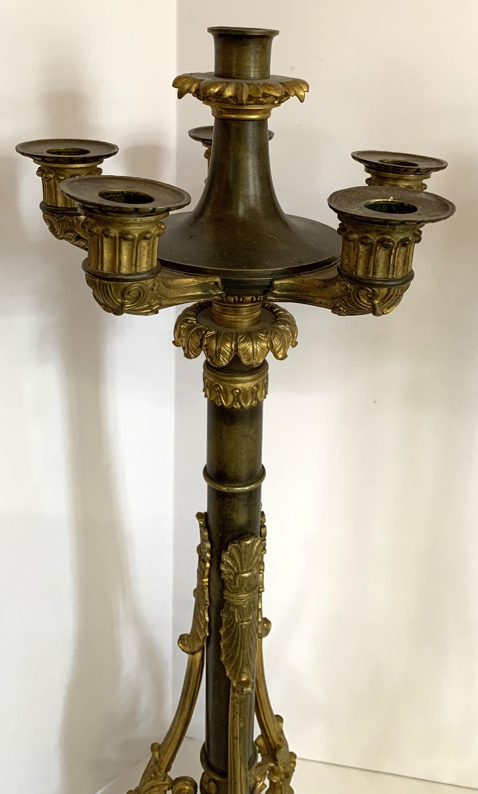 20th Century Wonderful French Empire Neoclassical Bronze Two-Tone Pair Fine Candelabras For Sale