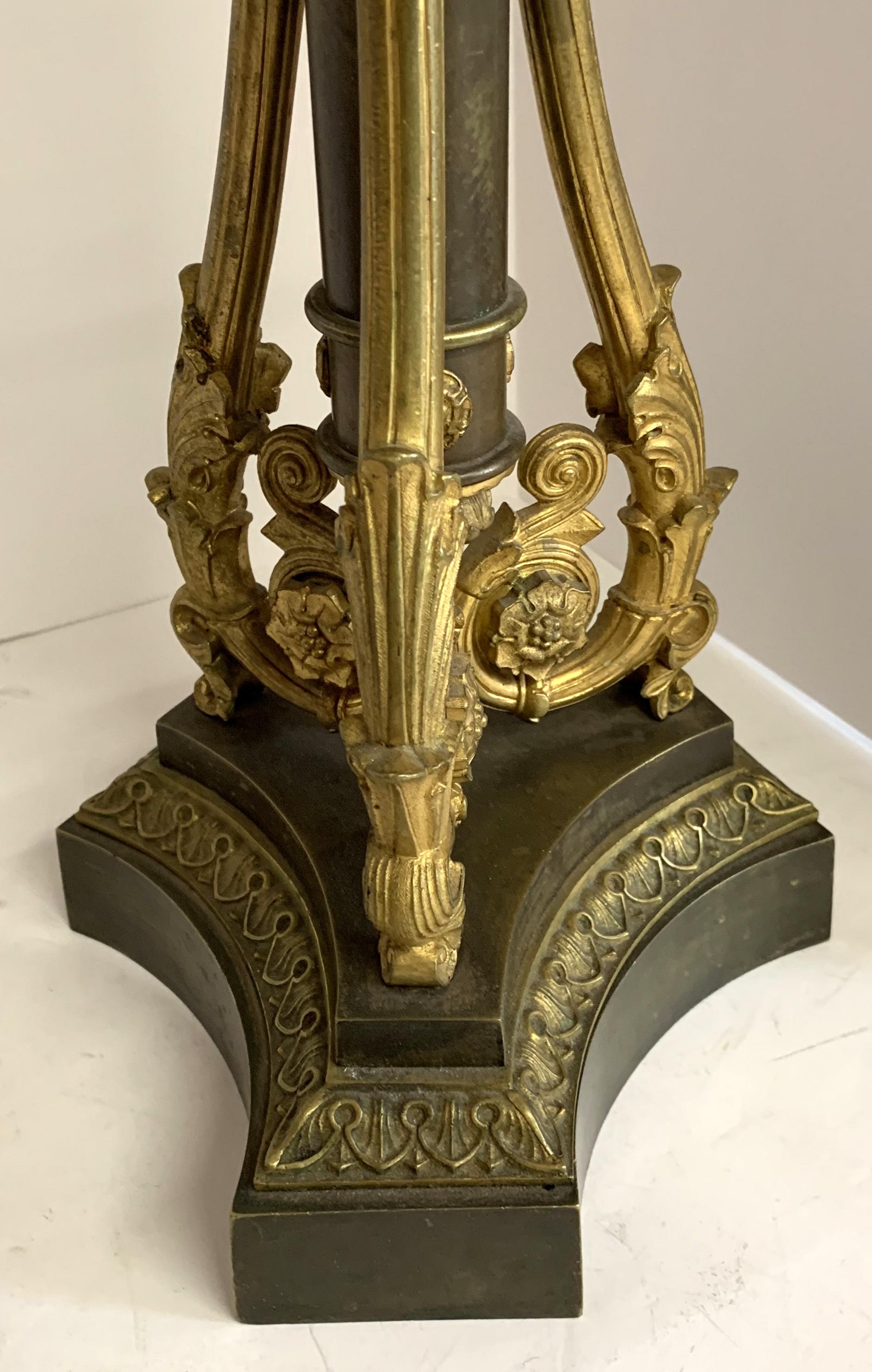 Wonderful French Empire Neoclassical Bronze Two-Tone Pair Fine Candelabras For Sale 2